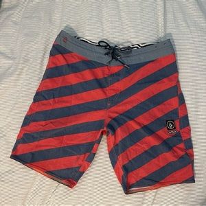 Volcom Board Shorts Striped Red & Blue